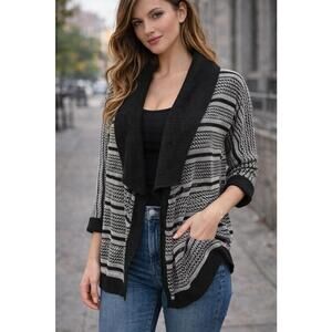 RXB Black and White Patterned Shawl Collar Cardigan Sweater